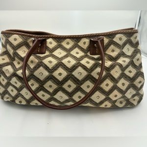 LIZ CLAIBORNE Linen Cotton Leather Trim Handbag